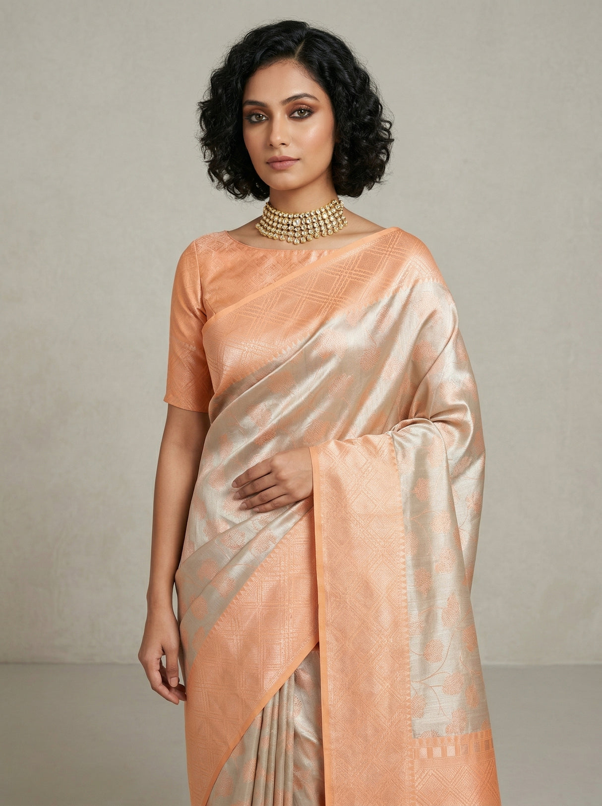 MIMOSA Chikoo Kanjivaram Art Silk Saree β Lower Body and Pleats View