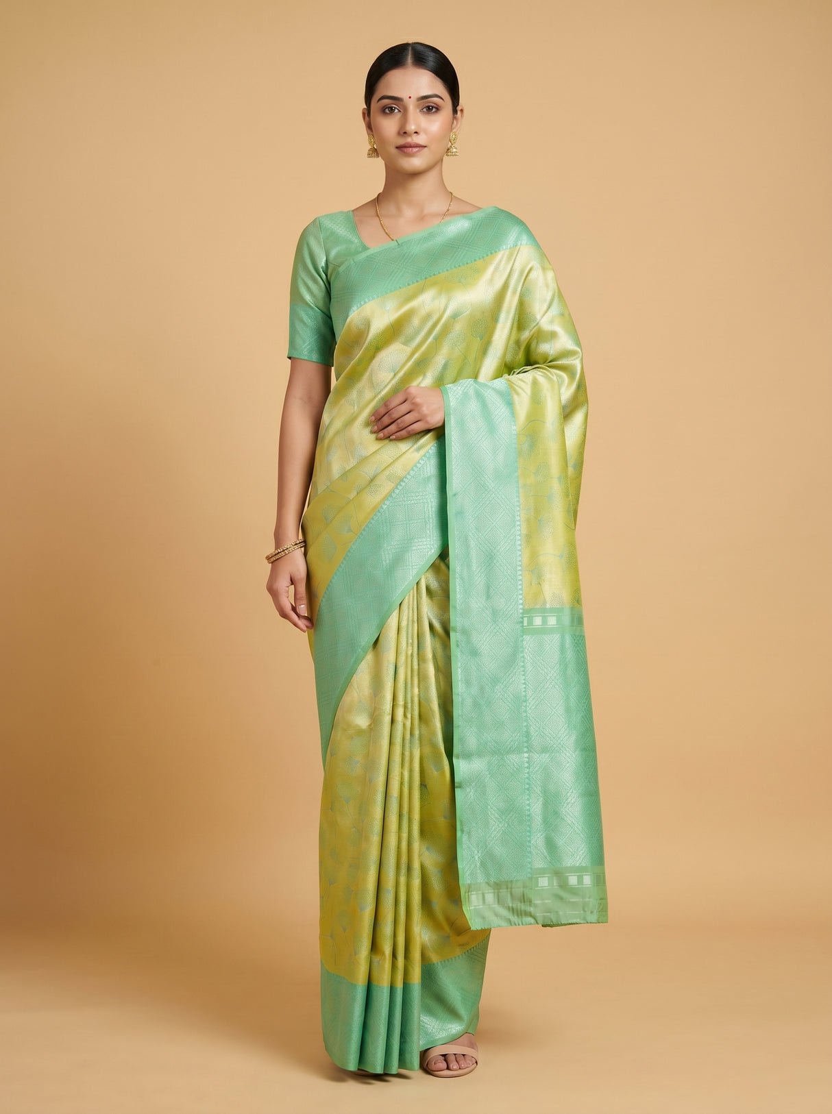 MIMOSA Olive Kanjivaram Art Silk Saree β Full View