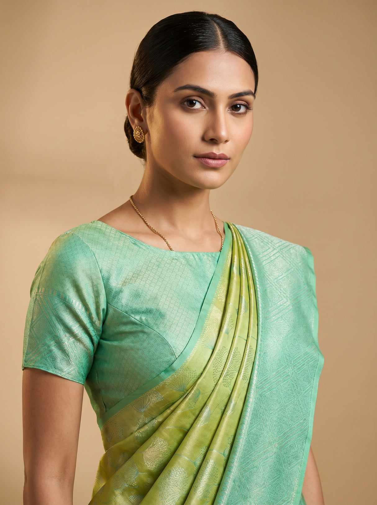 MIMOSA Olive Kanjivaram Art Silk Saree β pose 10 styling detail