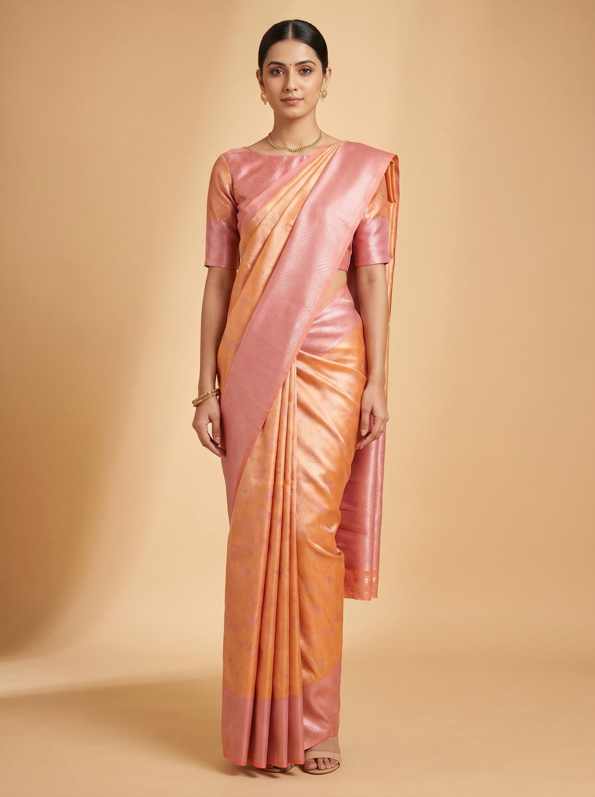 MIMOSA Peach Kanjivaram Art Silk Saree β Full View