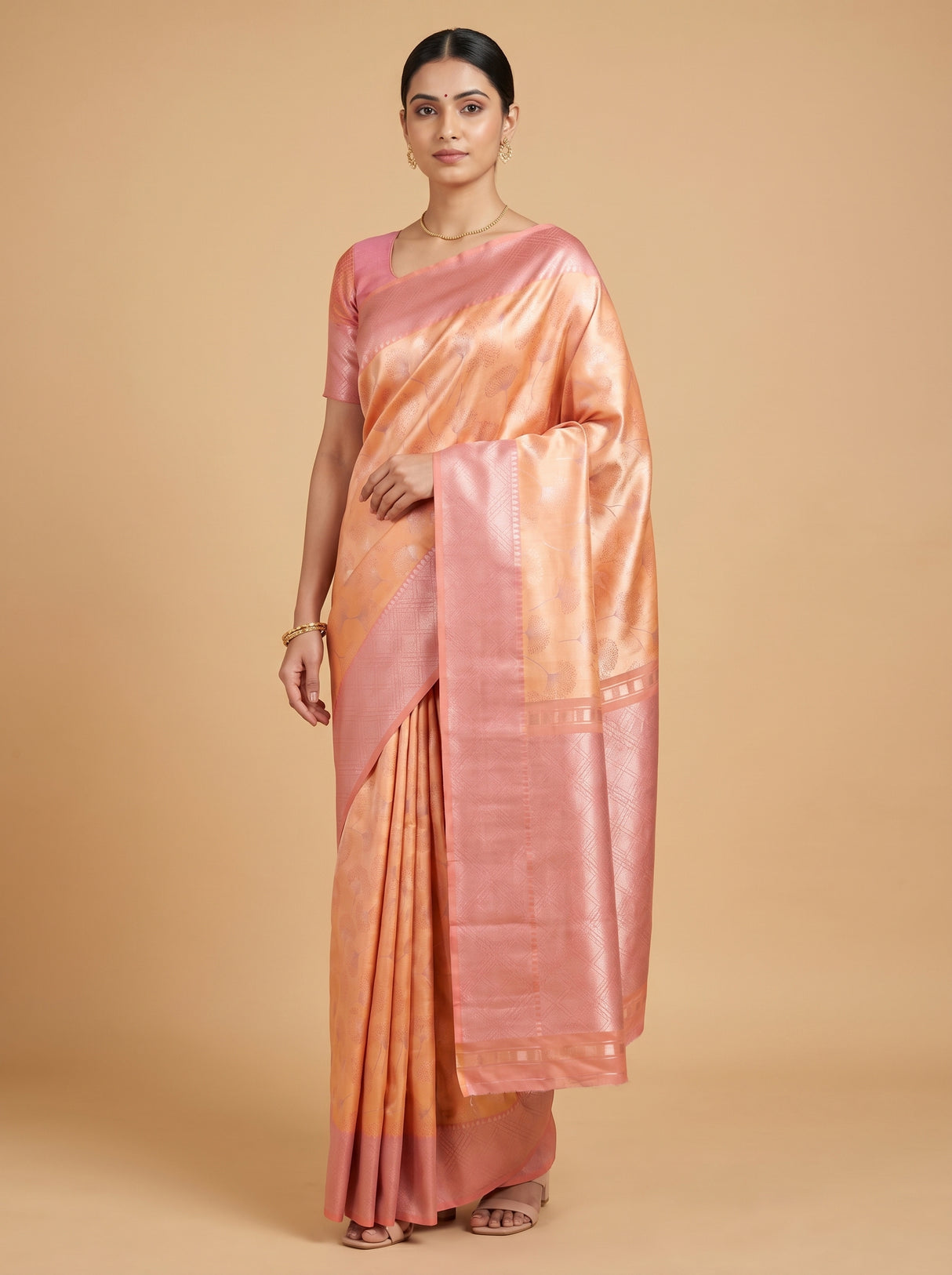 MIMOSA Peach Kanjivaram Art Silk Saree β Lower Body and Pleats View