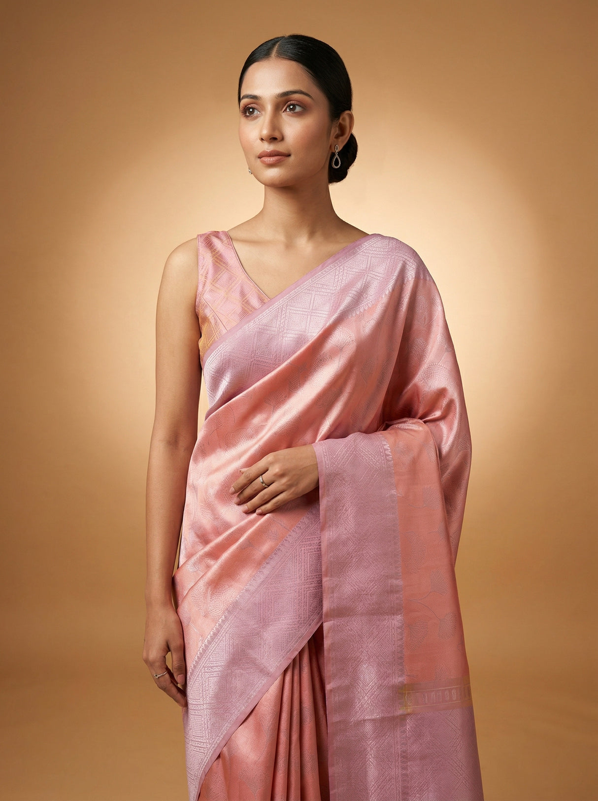 MIMOSA Pink Kanjivaram Art Silk Saree β Lower Body and Pleats View