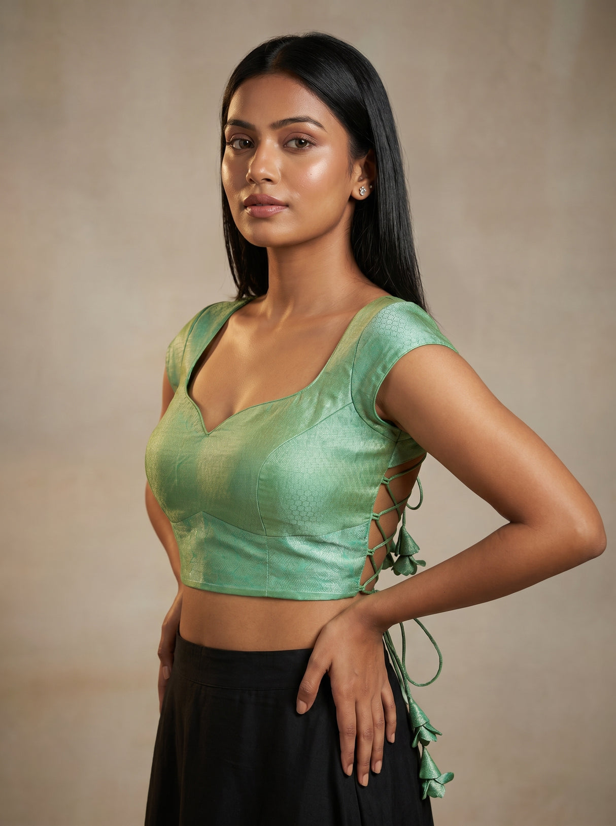 MIMOSA Olive Kanjivaram Art Silk Saree β blouse close-up