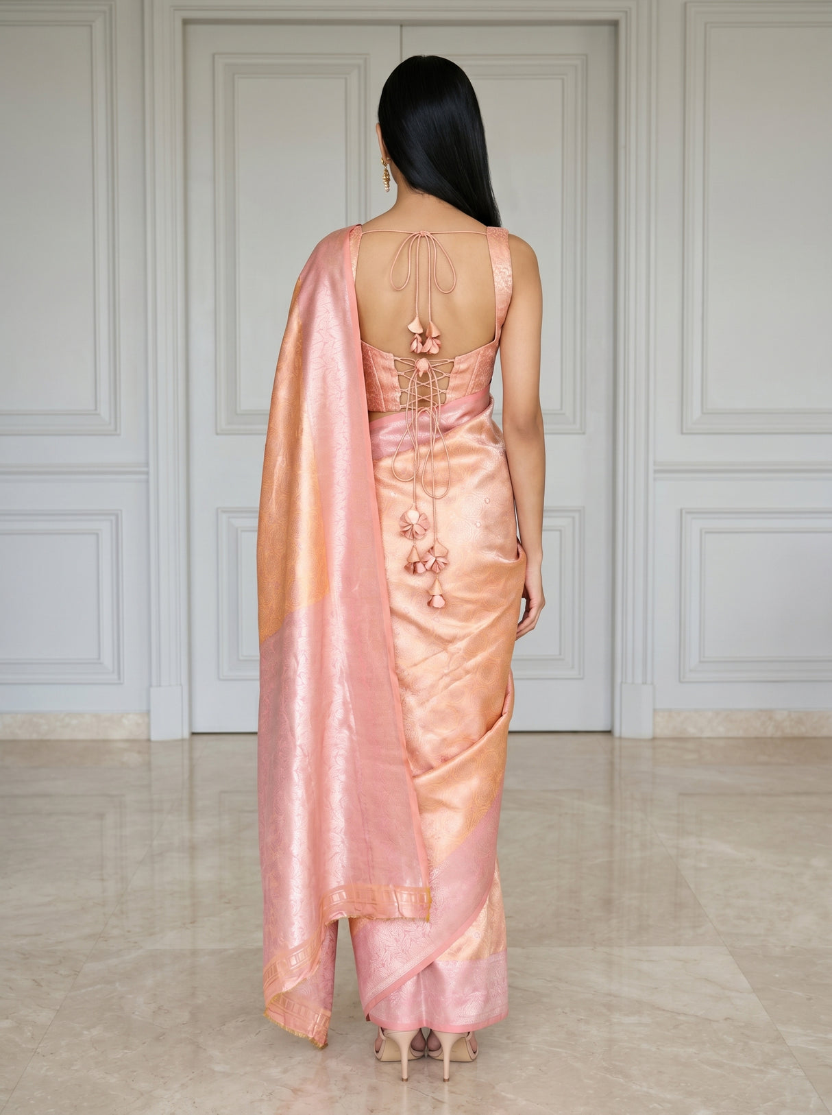 MIMOSA Peach Kanjivaram Art Silk Saree β pose 2 styling detail