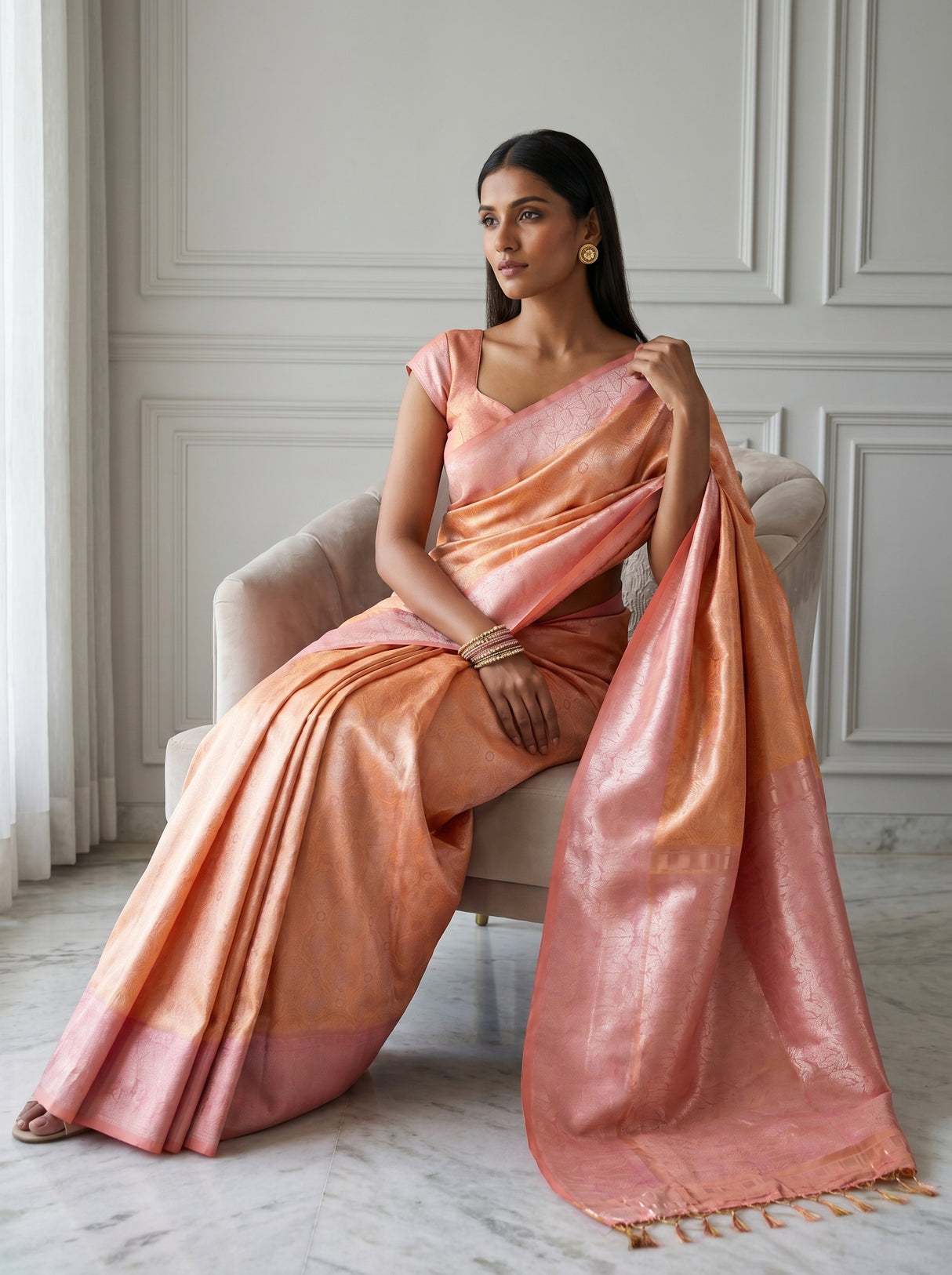 MIMOSA Peach Kanjivaram Art Silk Saree β pose 8 styling detail