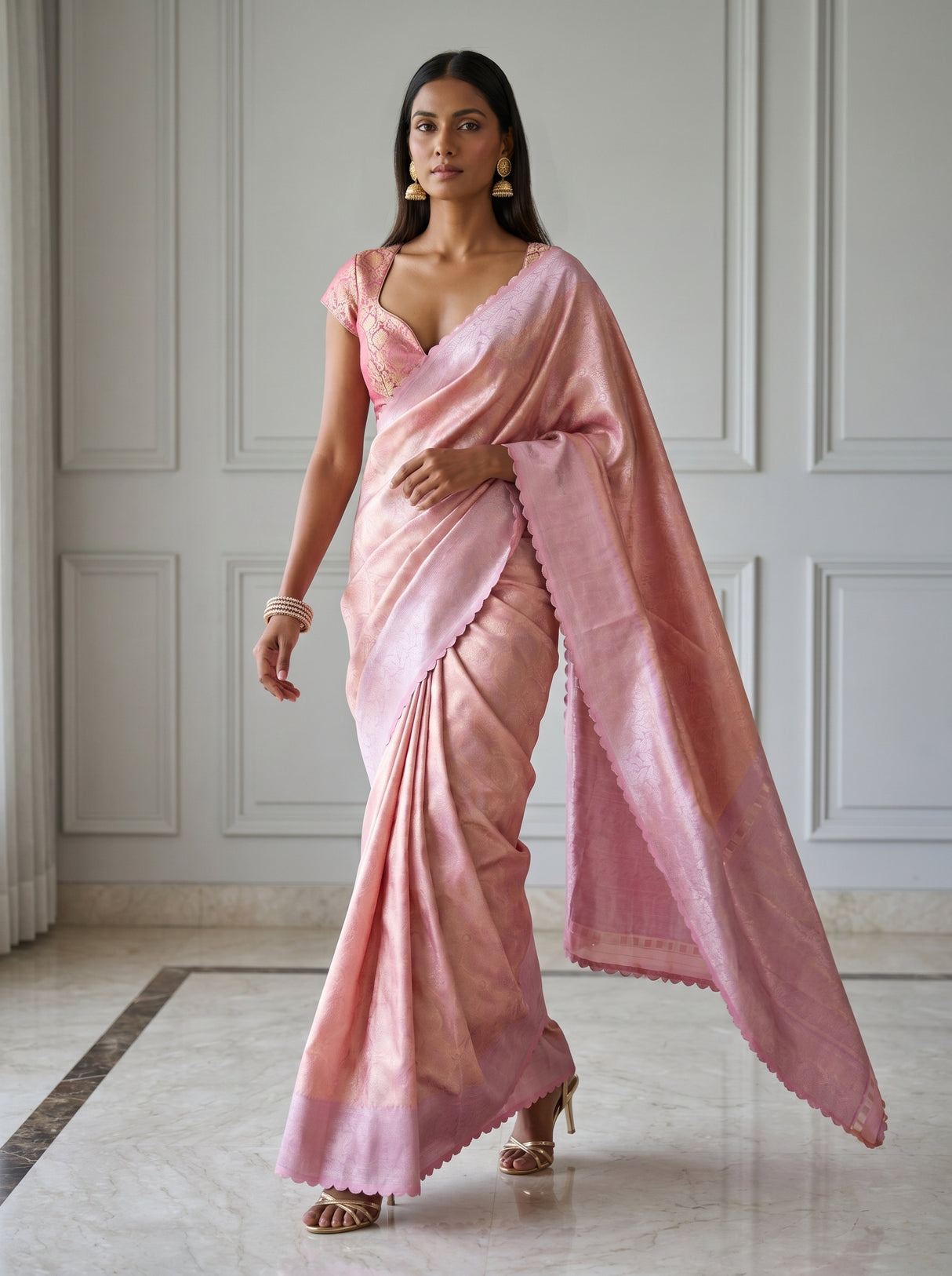 MIMOSA Pink Kanjivaram Art Silk Saree β pose 6 styling detail
