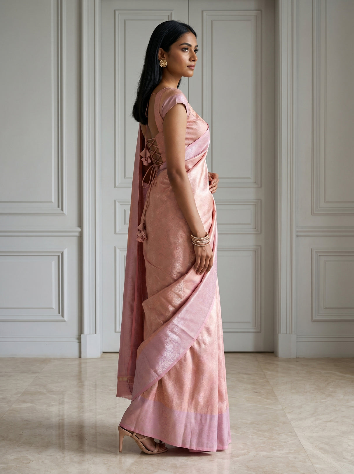 MIMOSA Pink Kanjivaram Art Silk Saree β pose 7 styling detail