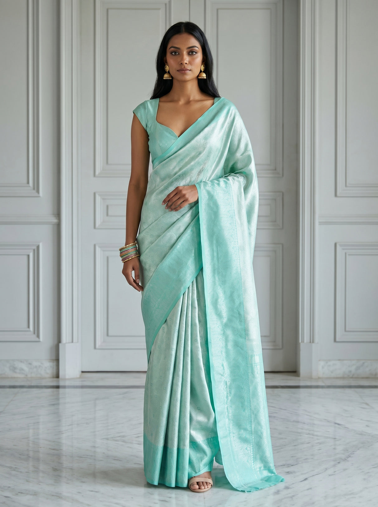 MIMOSA Rama Kanjivaram Art Silk Saree β front view on mannequin