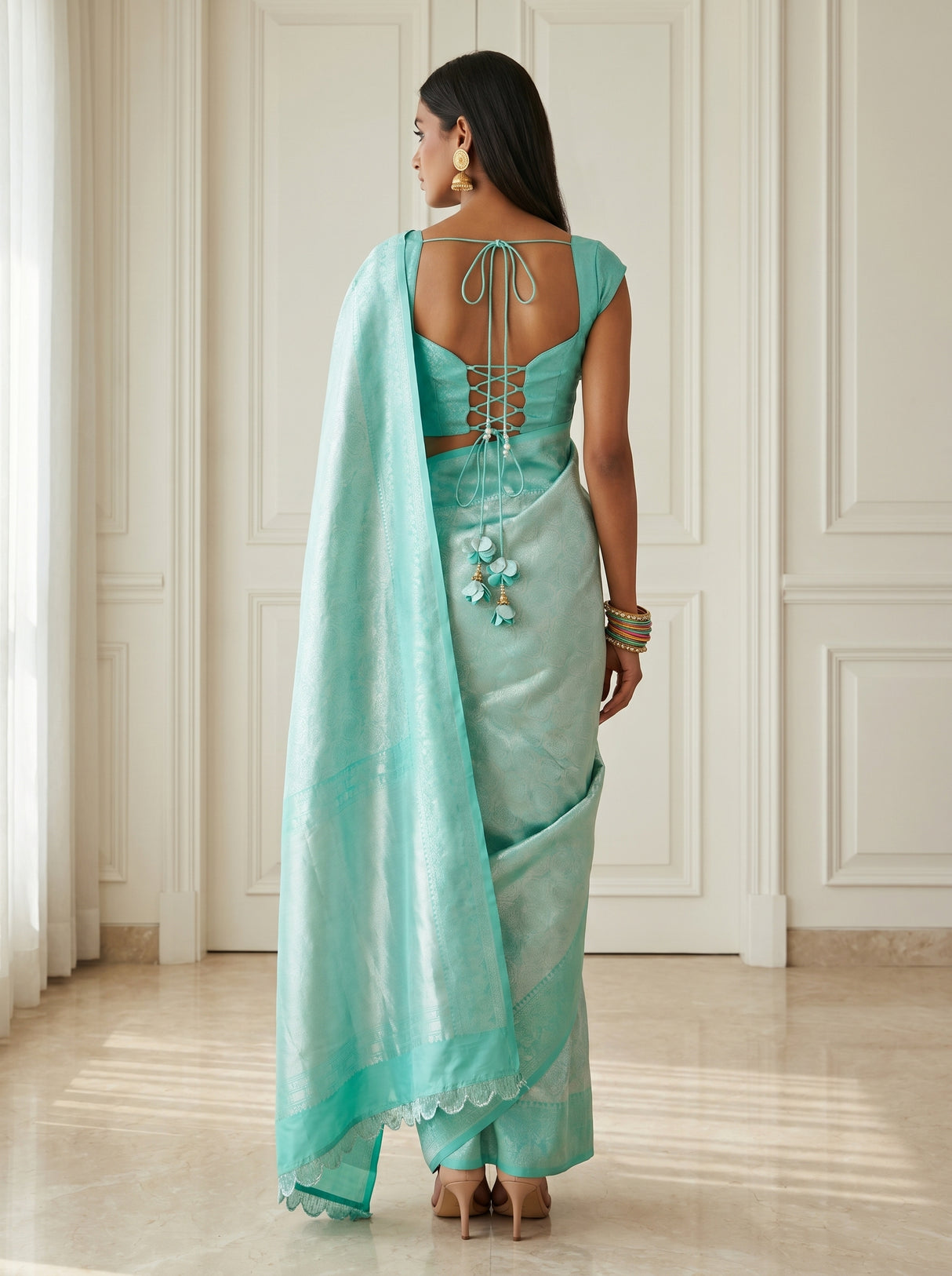 MIMOSA Rama Kanjivaram Art Silk Saree β pose 2 styling detail