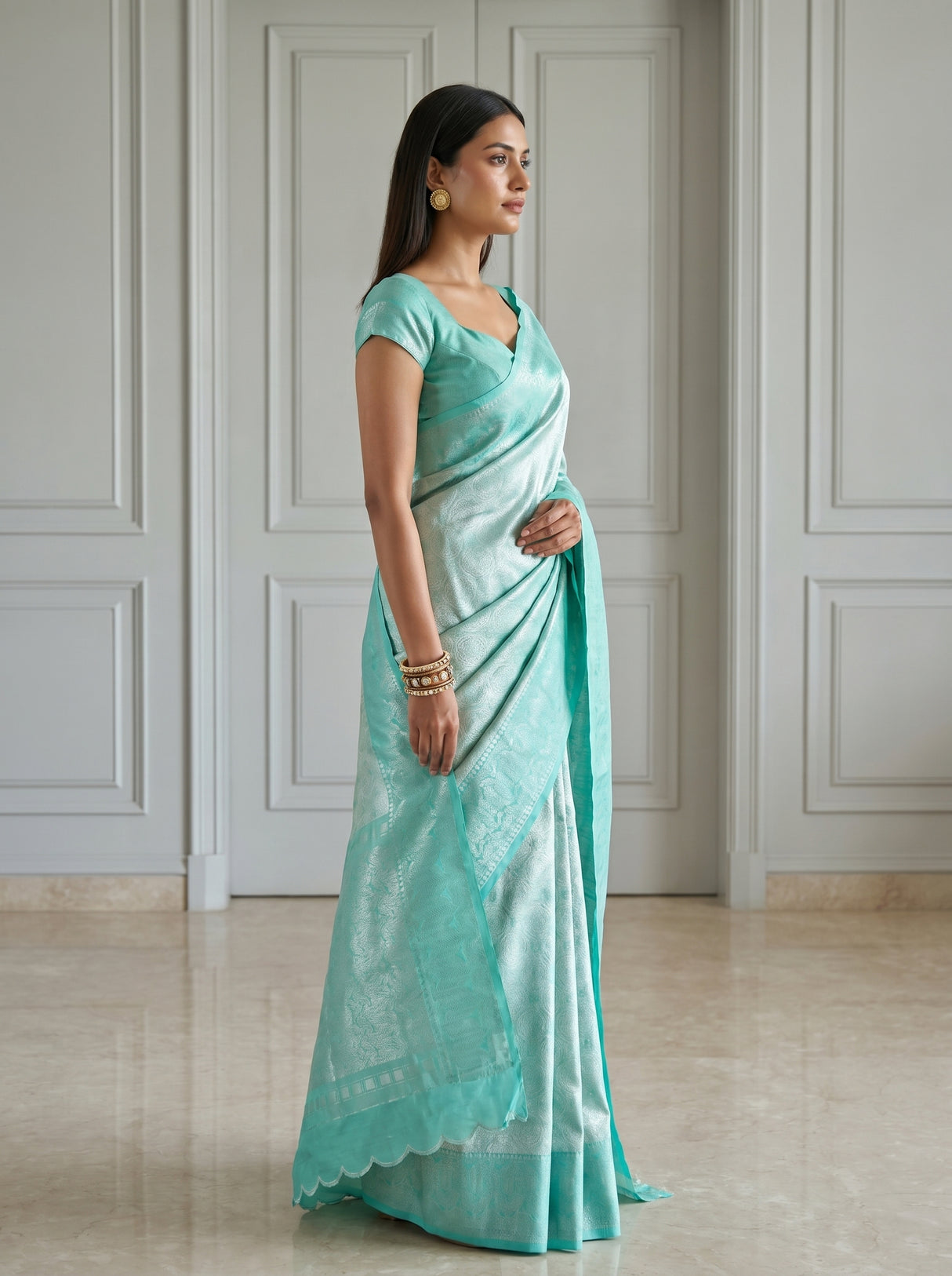 MIMOSA Rama Kanjivaram Art Silk Saree β pose 3 styling detail