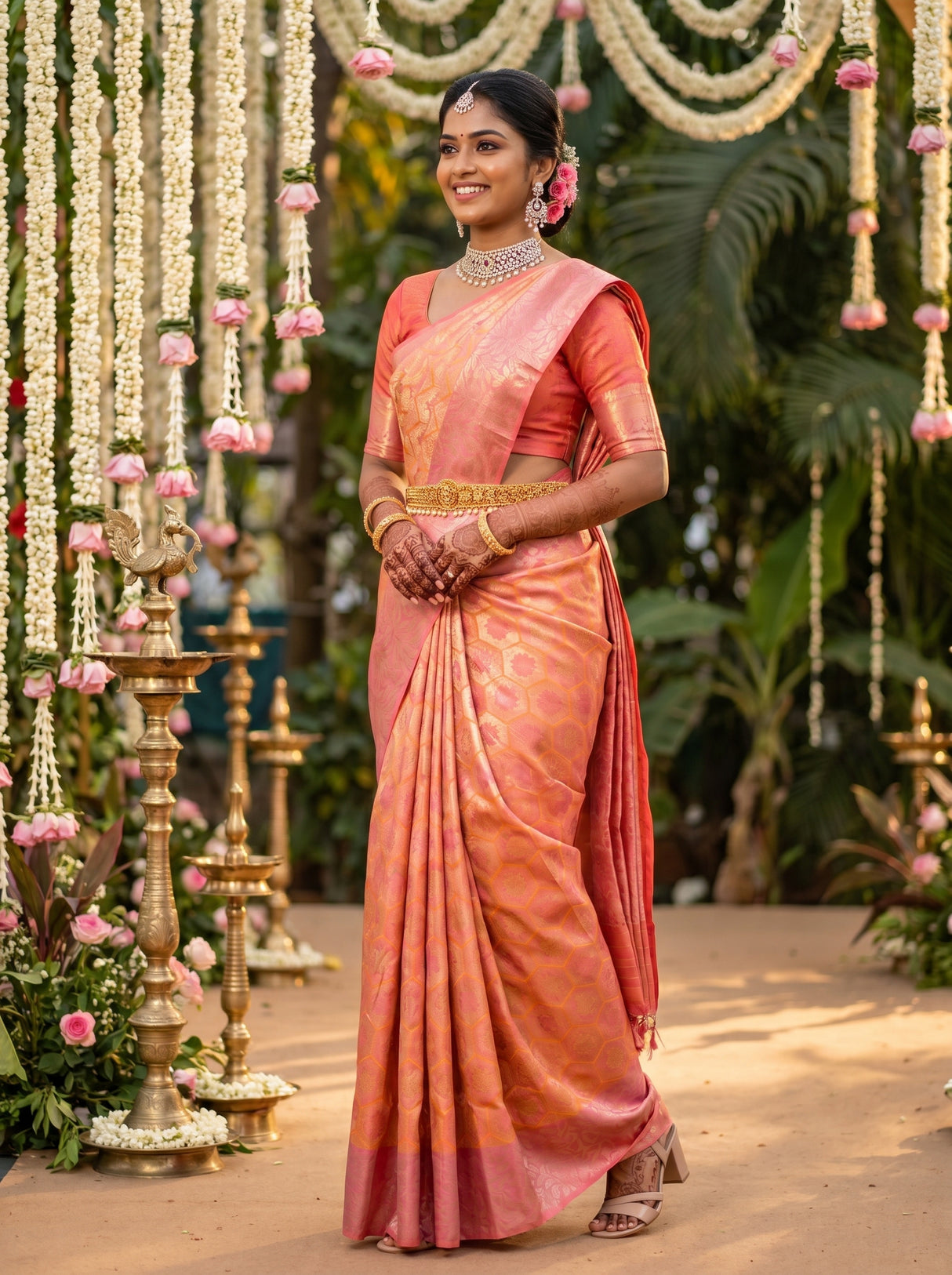 MIMOSA Peach Kanjivaram Art Silk Saree β Blouse Piece View