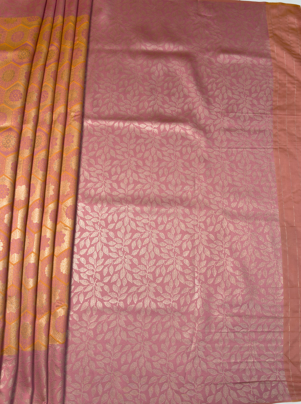 MIMOSA Peach Kanjivaram Art Silk Saree β pallu and zari work detail