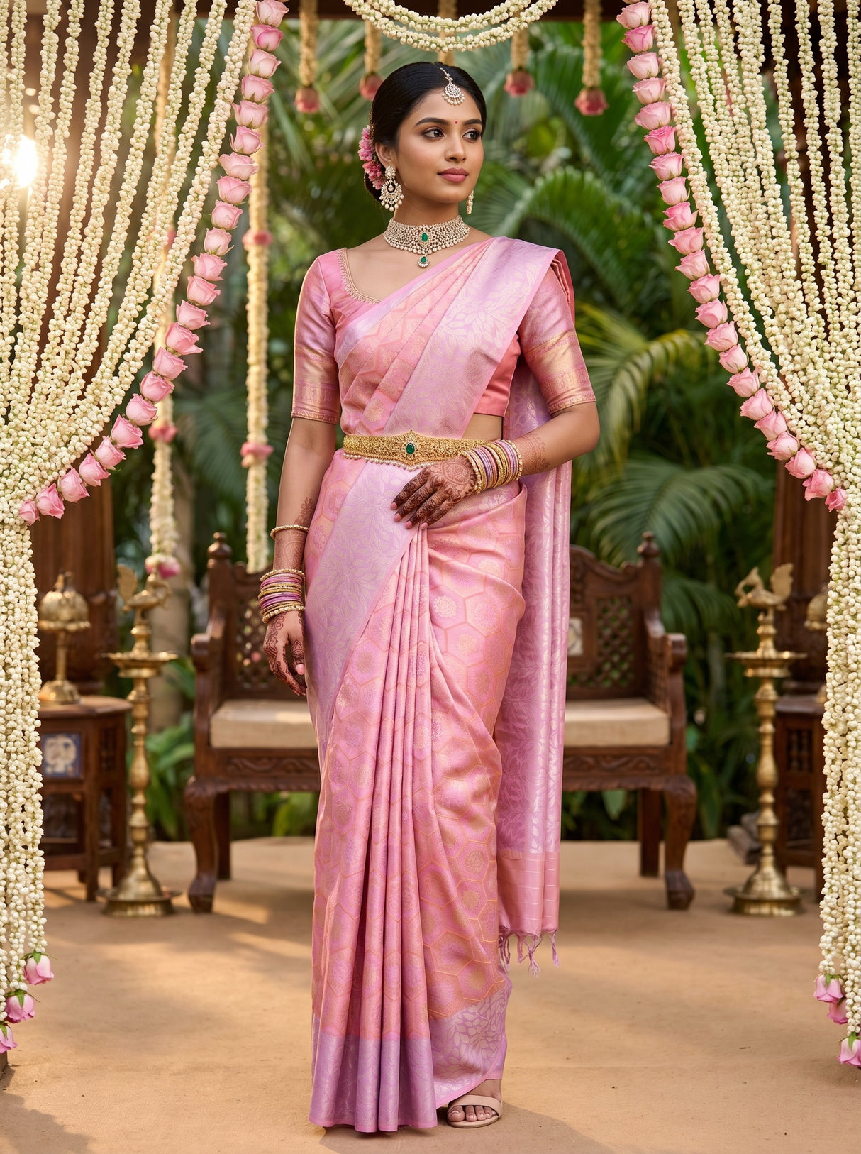 MIMOSA Pink Kanjivaram Art Silk Saree β Full View