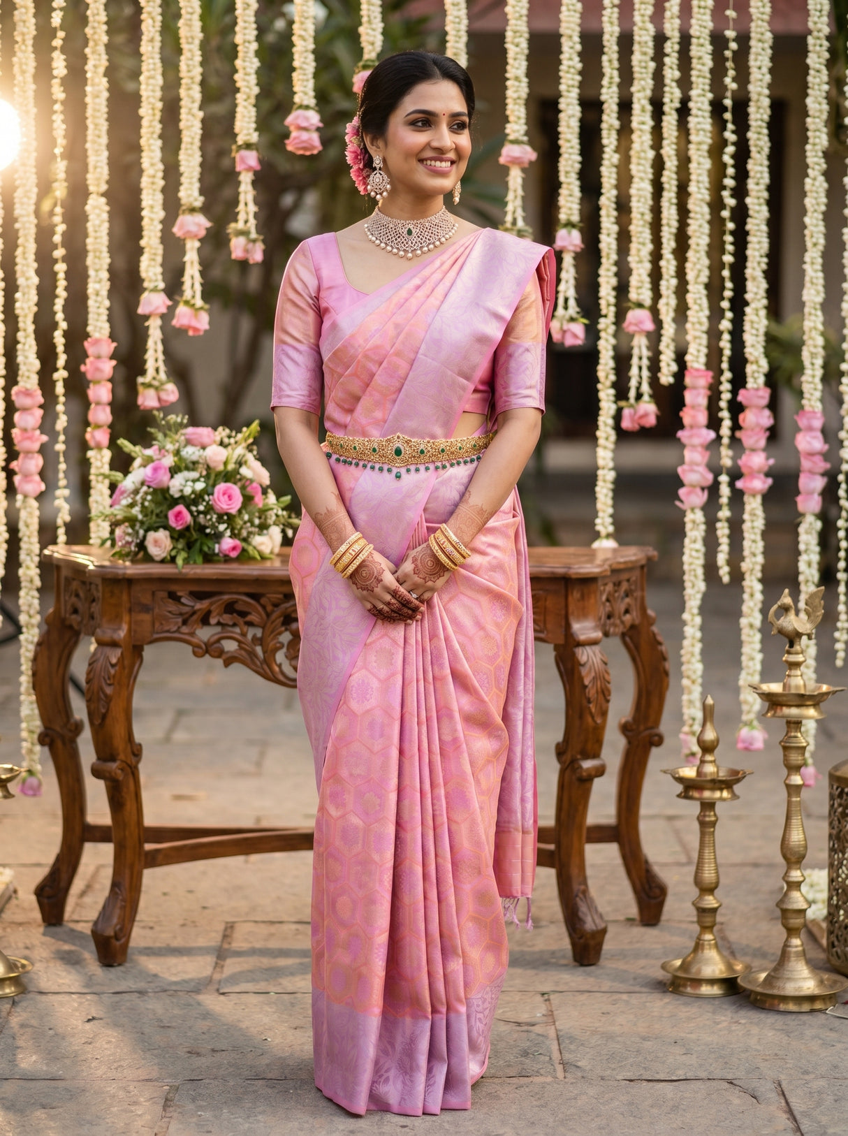 MIMOSA Pink Kanjivaram Art Silk Saree β Border and Body Detail