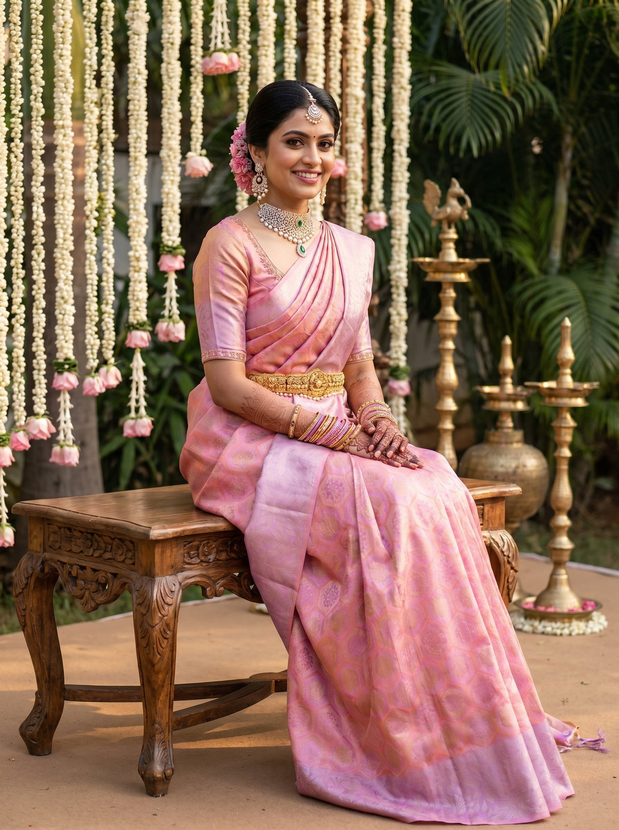 MIMOSA Pink Kanjivaram Art Silk Saree β Blouse Piece View