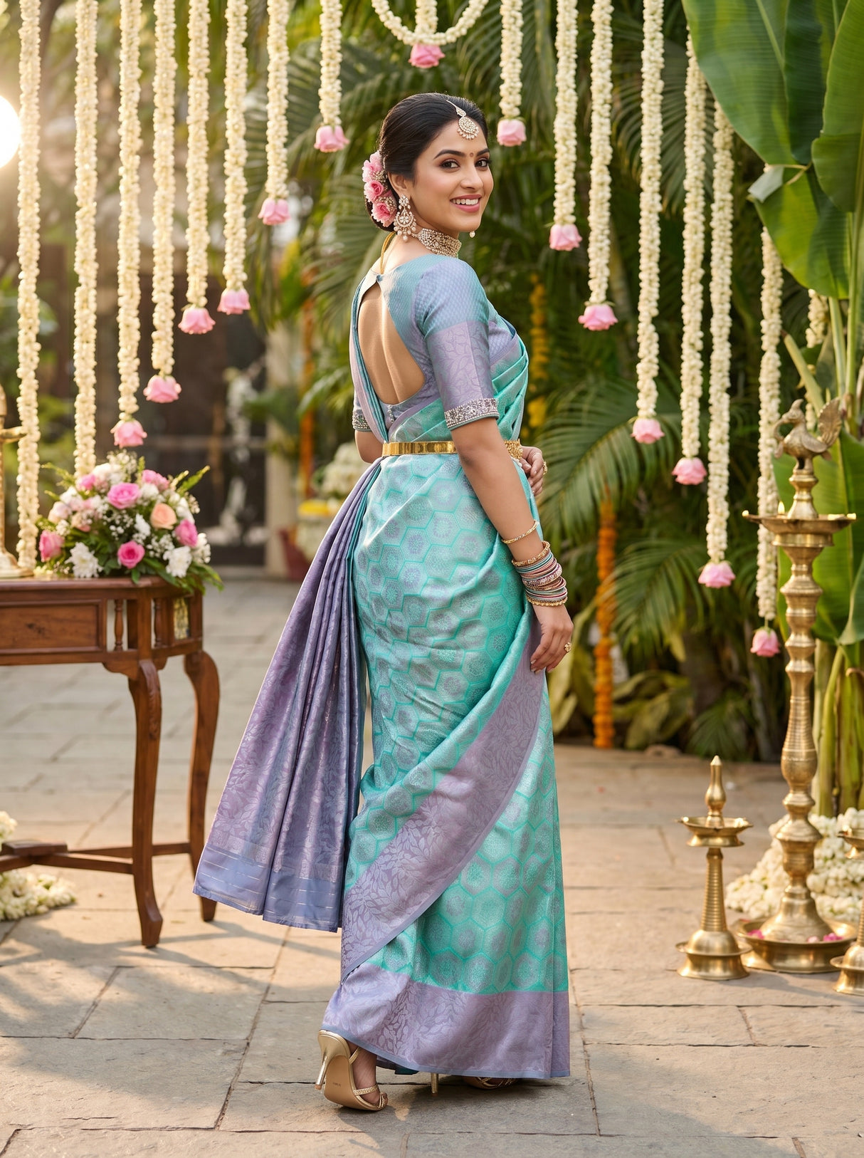 MIMOSA Rama Kanjivaram Art Silk Saree β pose 8 styling detail