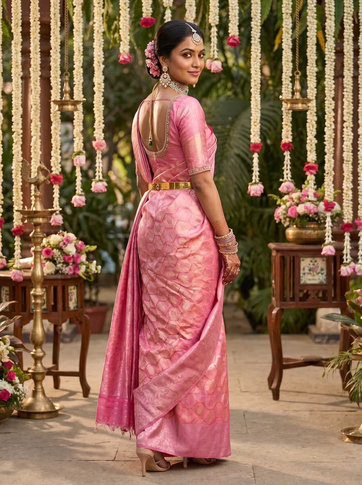 MIMOSA Strawberry Kanjivaram Art Silk Saree β pose 8 styling detail