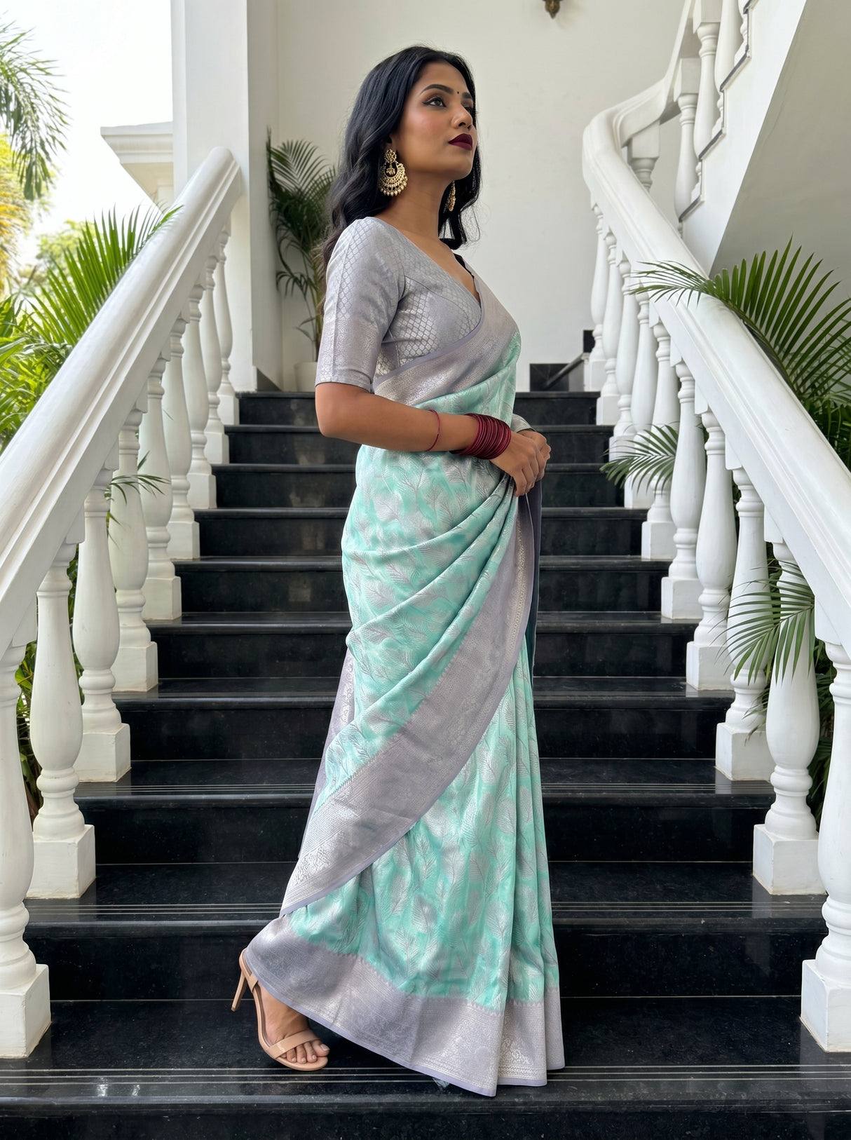 MIMOSA Rama Kanjivaram Art Silk Saree β Side View Showing Border Detail