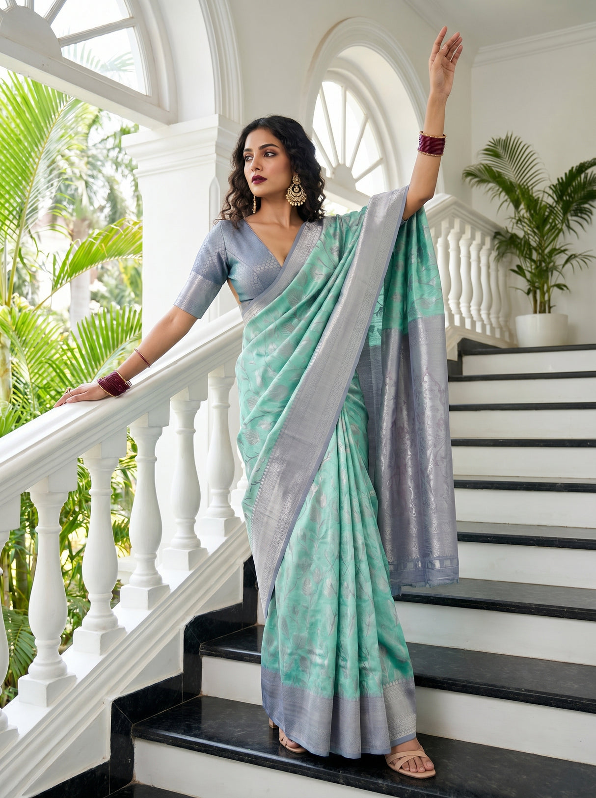 MIMOSA Rama Kanjivaram Art Silk Saree β Close-up of Body Fabric and Pattern
