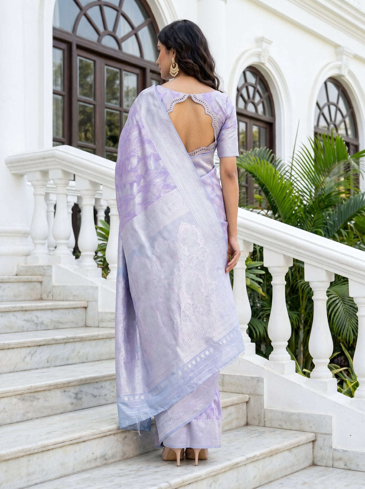 MIMOSA Violet Kanjivaram Art Silk Saree β Close-up of Face and Pallu
