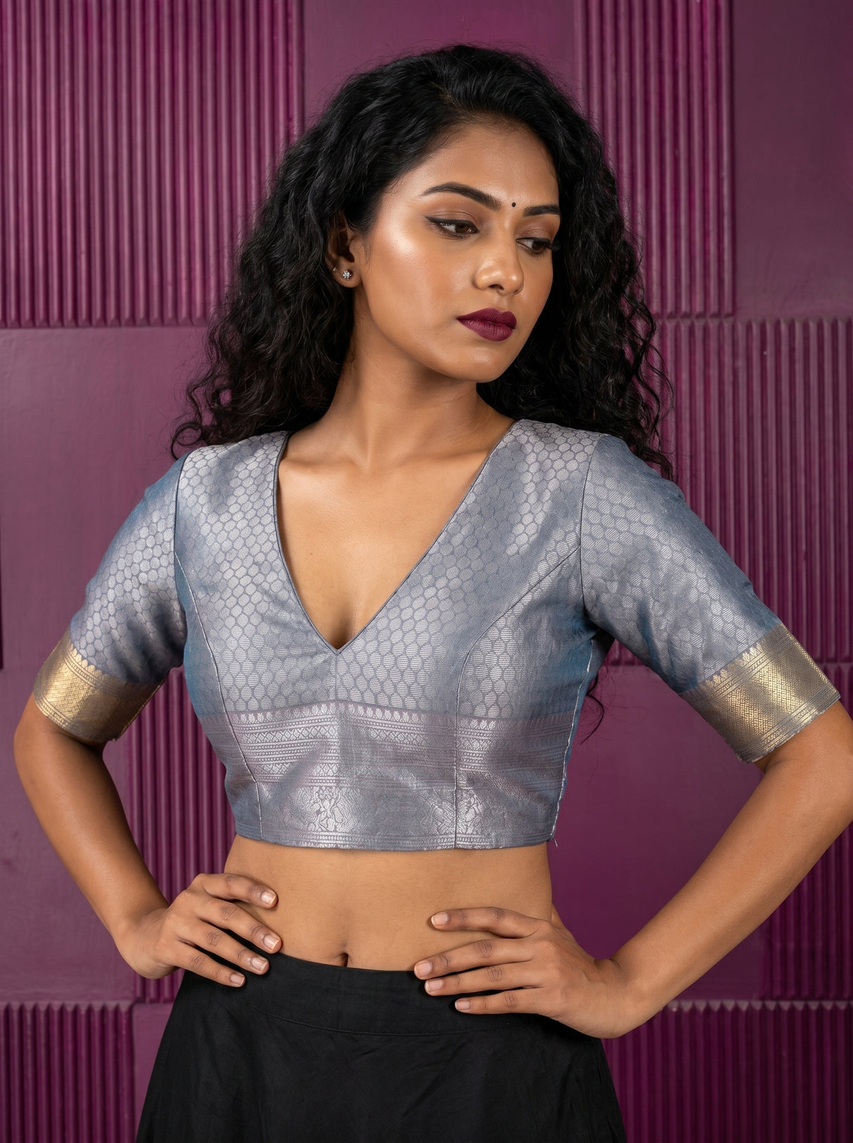 MIMOSA Violet Kanjivaram Art Silk Saree β blouse close-up