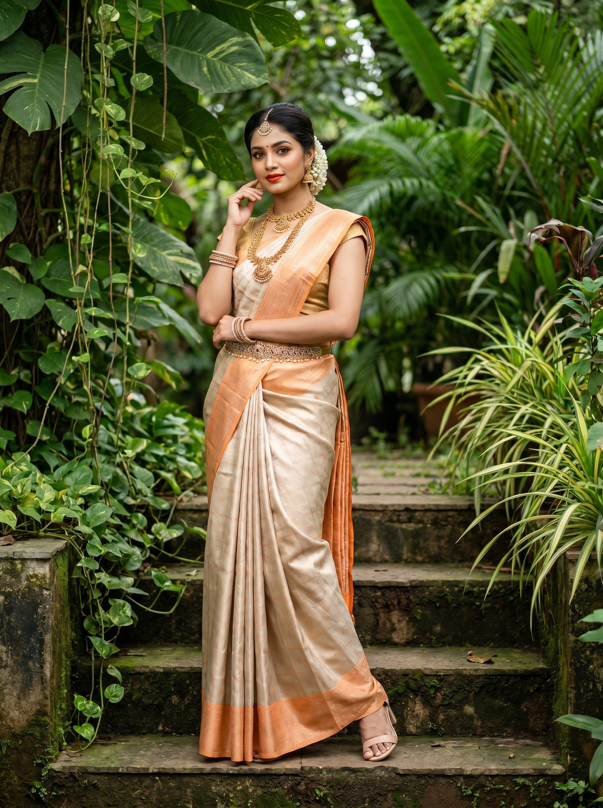 MIMOSA Chikoo Kanjivaram Art Silk Saree β Side View