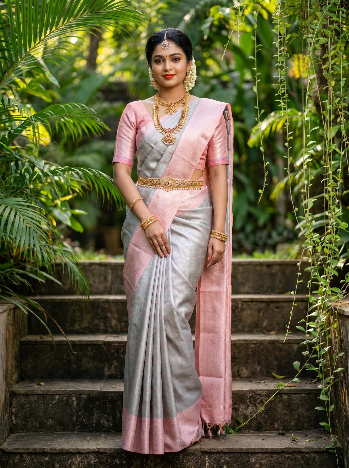 MIMOSA Grey Kanjivaram Art Silk Saree β Full View