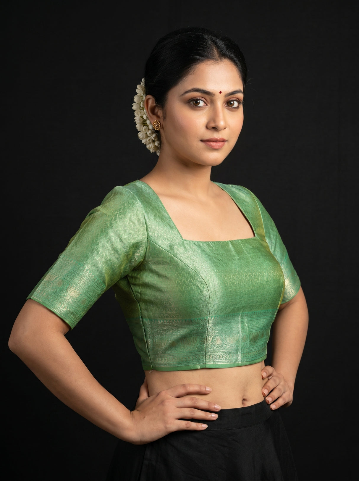 MIMOSA Olive Kanjivaram Art Silk Saree β blouse close-up