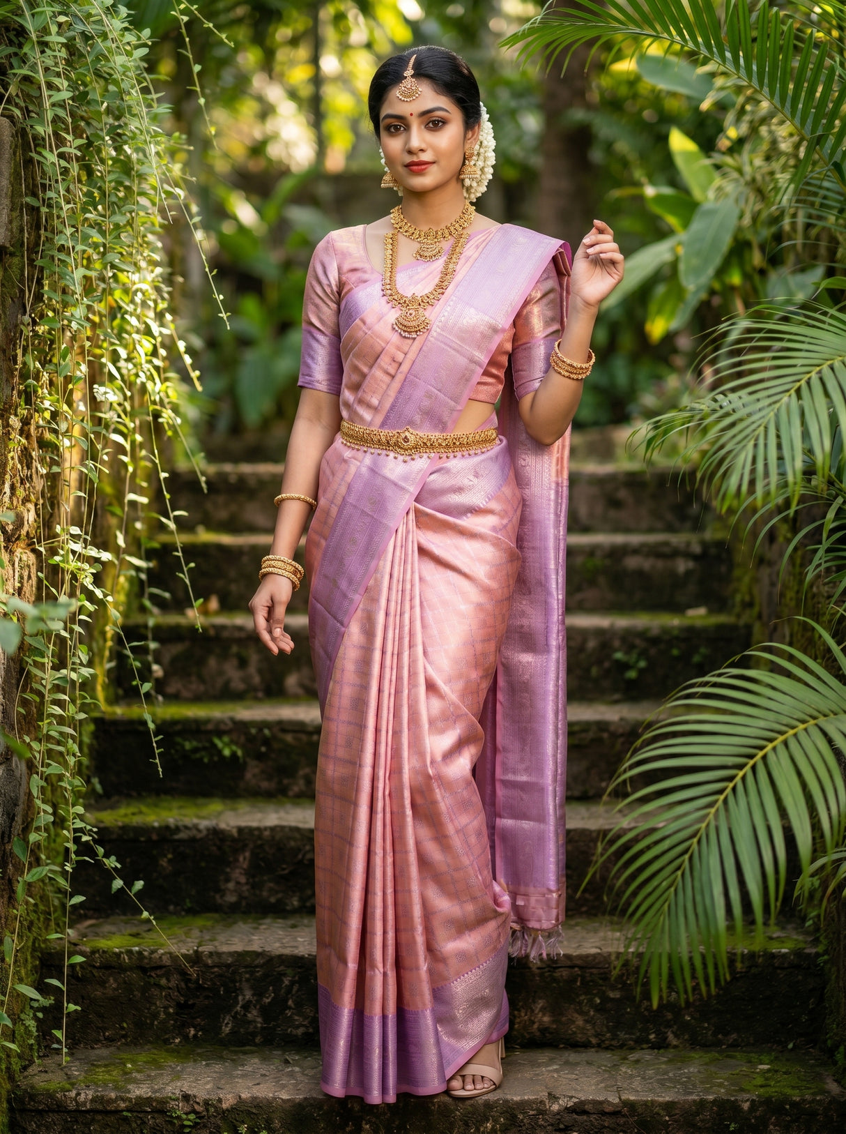 MIMOSA Pink Kanjivaram Art Silk Saree β Full View