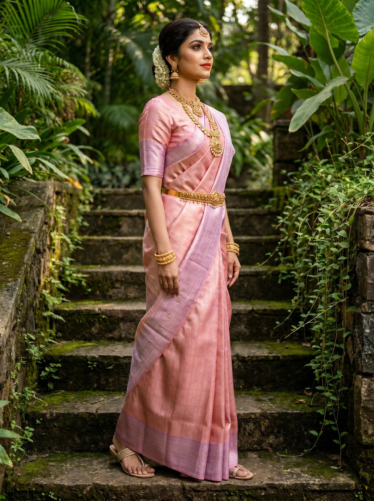 MIMOSA Pink Kanjivaram Art Silk Saree β Side View