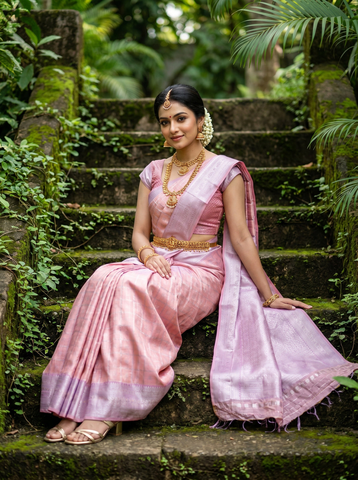 MIMOSA Pink Kanjivaram Art Silk Saree β Close-up of Body and Border