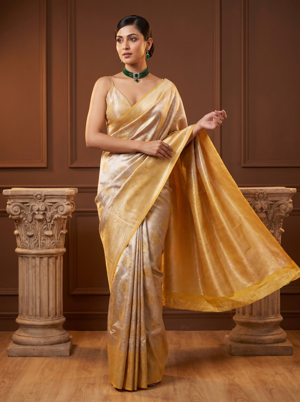 MIMOSA Mustard Kanjivaram Art Silk Saree β pose 6 styling detail