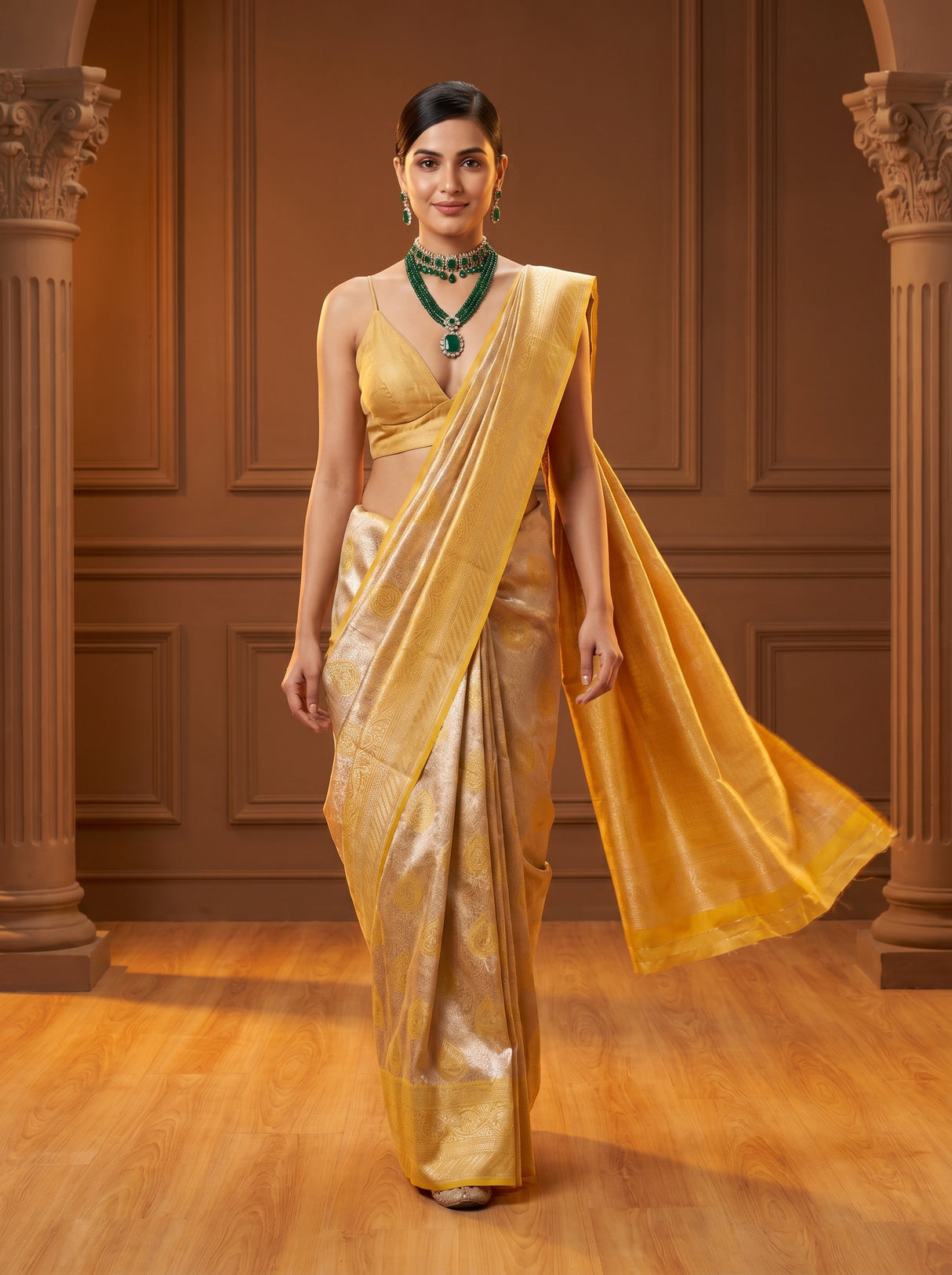 MIMOSA Mustard Kanjivaram Art Silk Saree β pose 7 styling detail