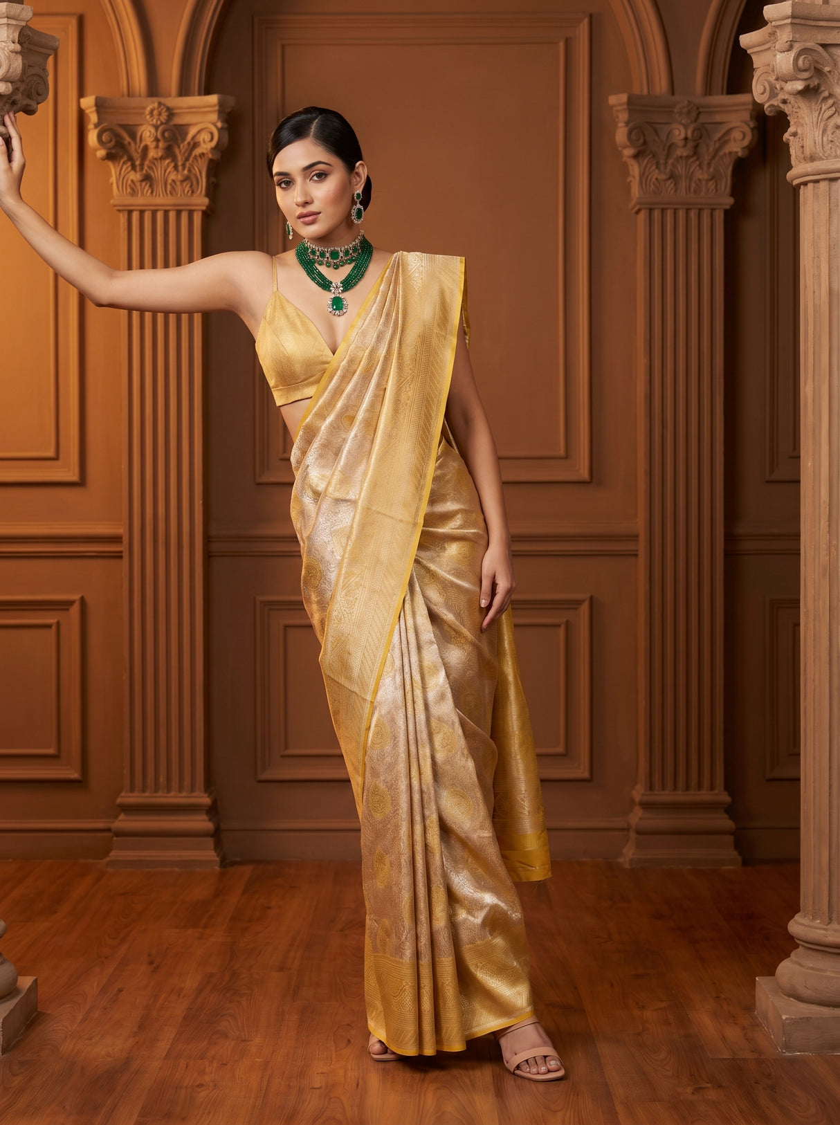 MIMOSA Mustard Kanjivaram Art Silk Saree β pose 8 styling detail