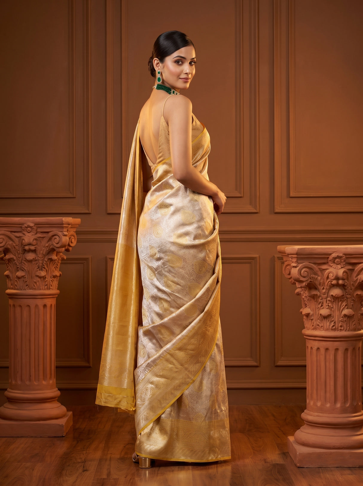 MIMOSA Mustard Kanjivaram Art Silk Saree β pose 9 styling detail