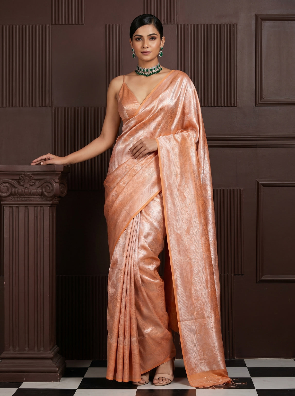 MIMOSA Peach Kanjivaram Art Silk Saree β Full View