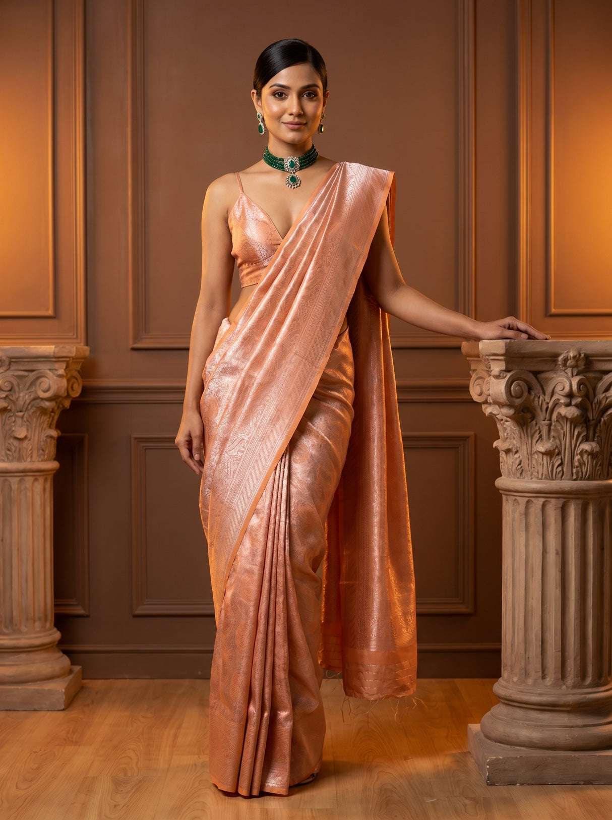 MIMOSA Peach Kanjivaram Art Silk Saree β Blouse View