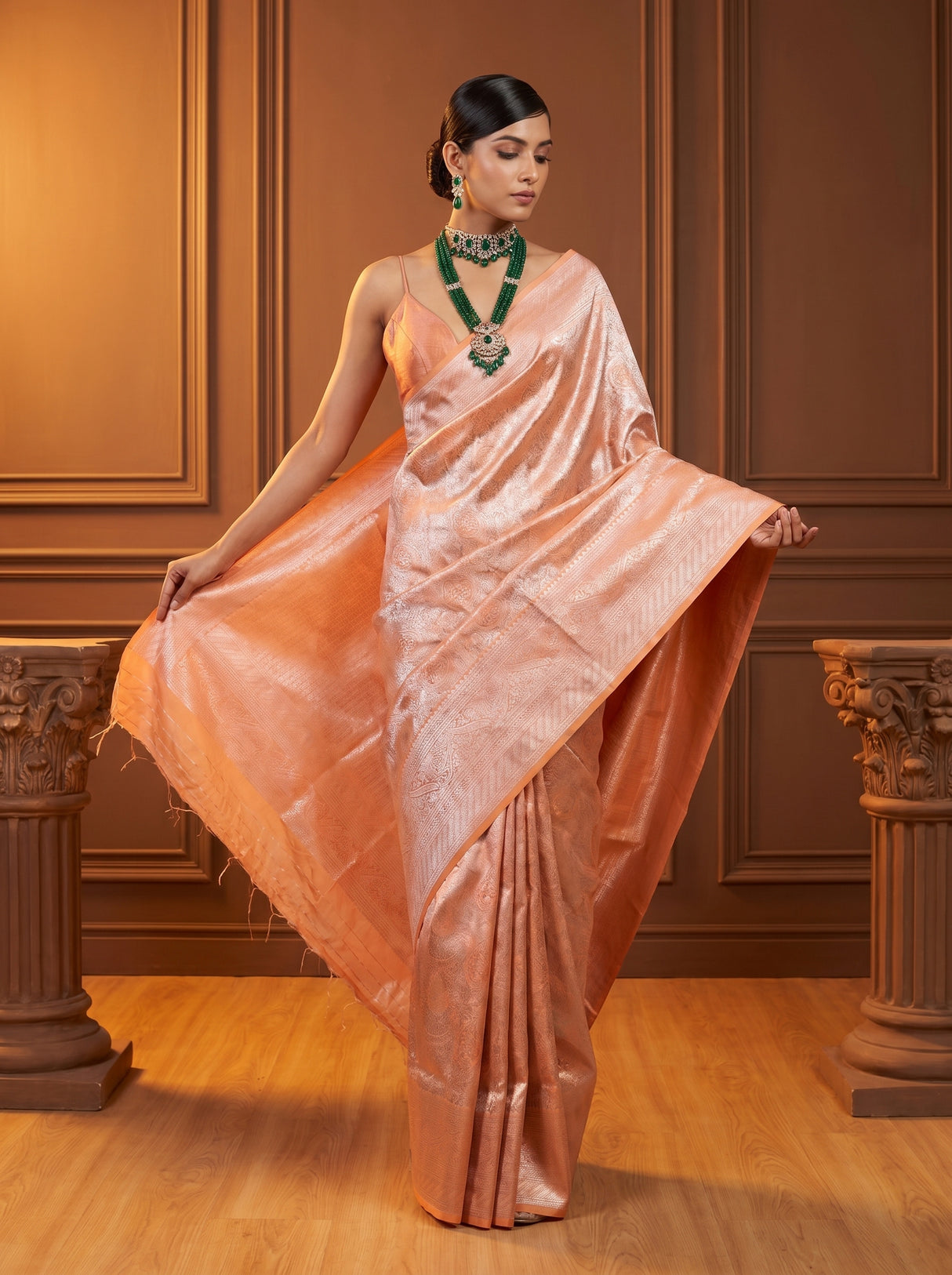 MIMOSA Peach Kanjivaram Art Silk Saree β Border Detail