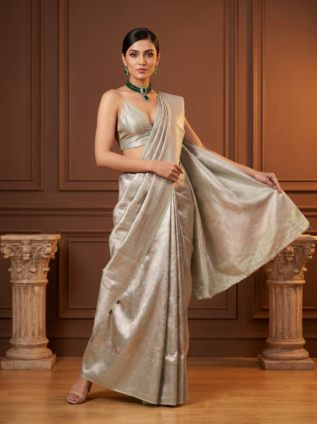 MIMOSA Pink Kanjivaram Art Silk Saree β pose 6 styling detail
