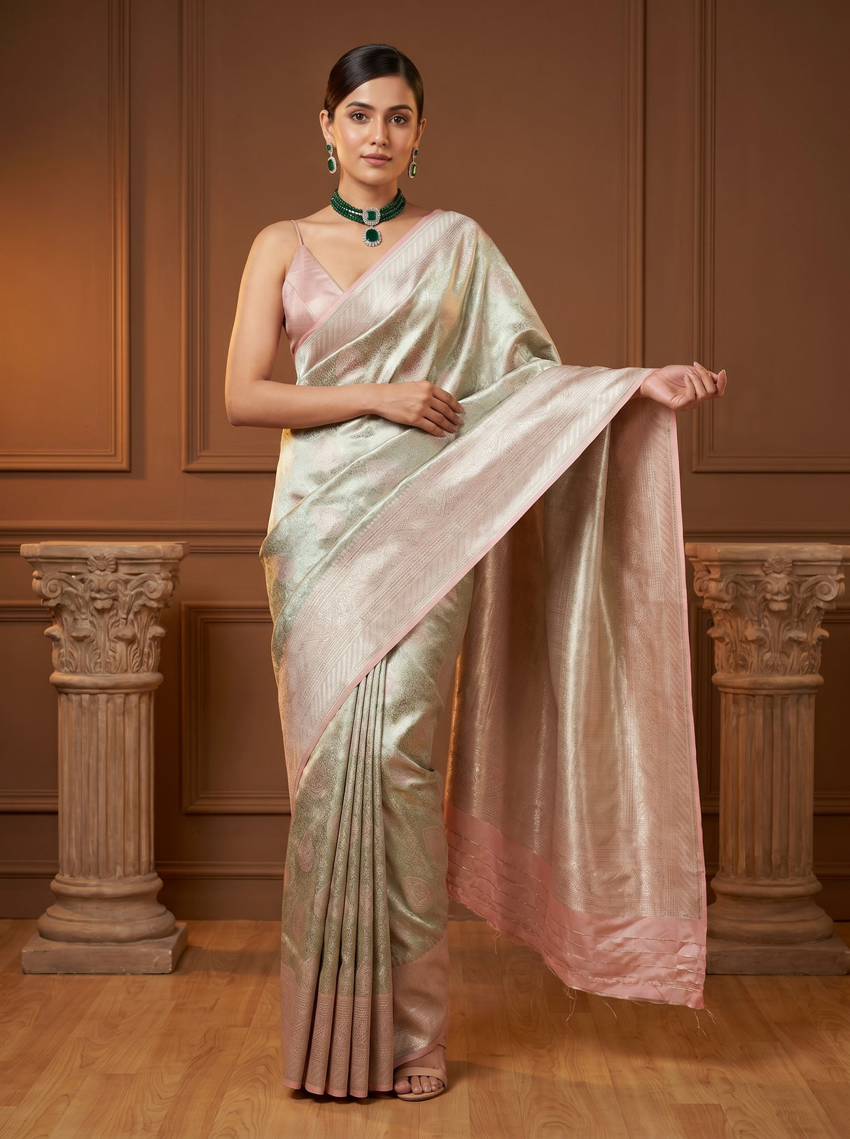MIMOSA Pista Kanjivaram Art Silk Saree β pose 6 styling detail