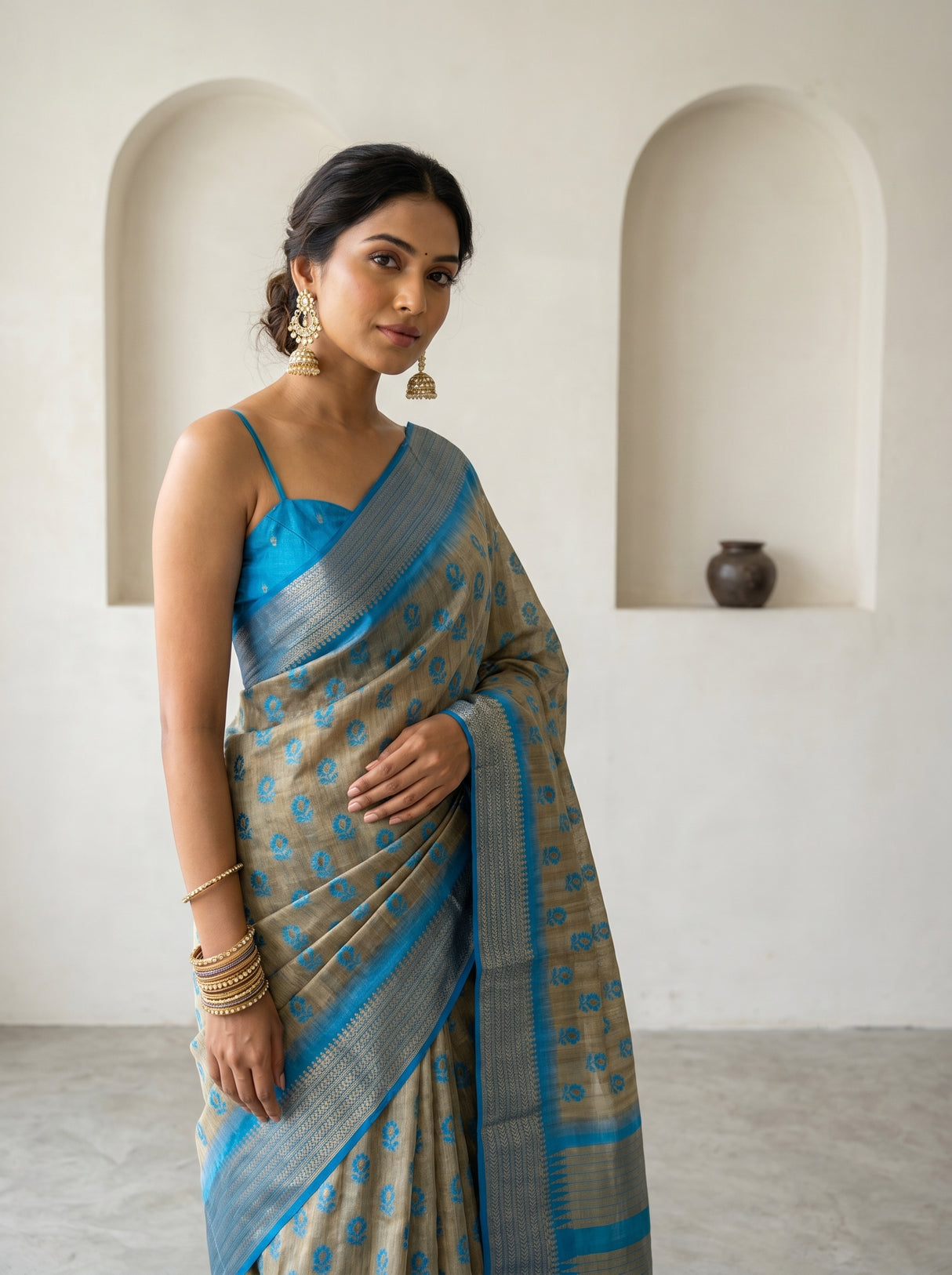 MIMOSA Ananda Banarasi Art Silk Saree β Full View on Model