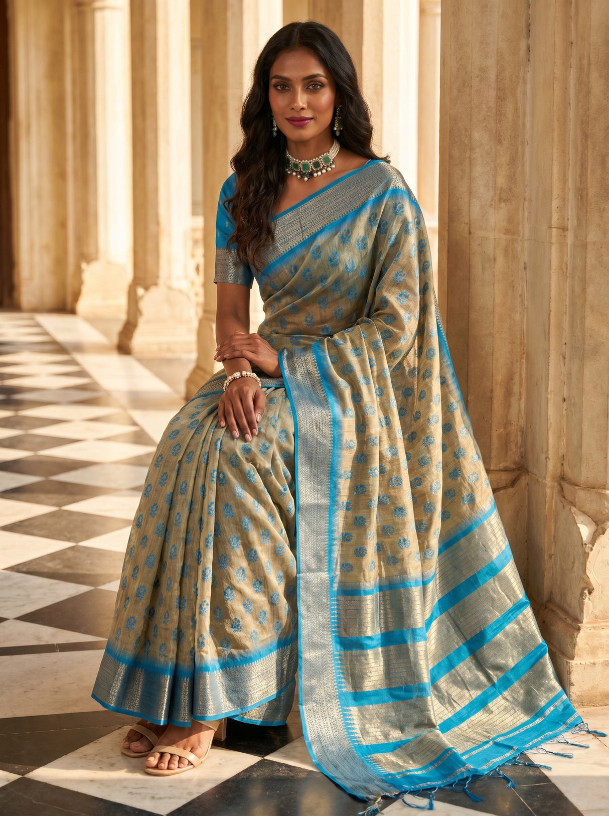 MIMOSA Ananda Banarasi Art Silk Saree β pose 8 styling detail