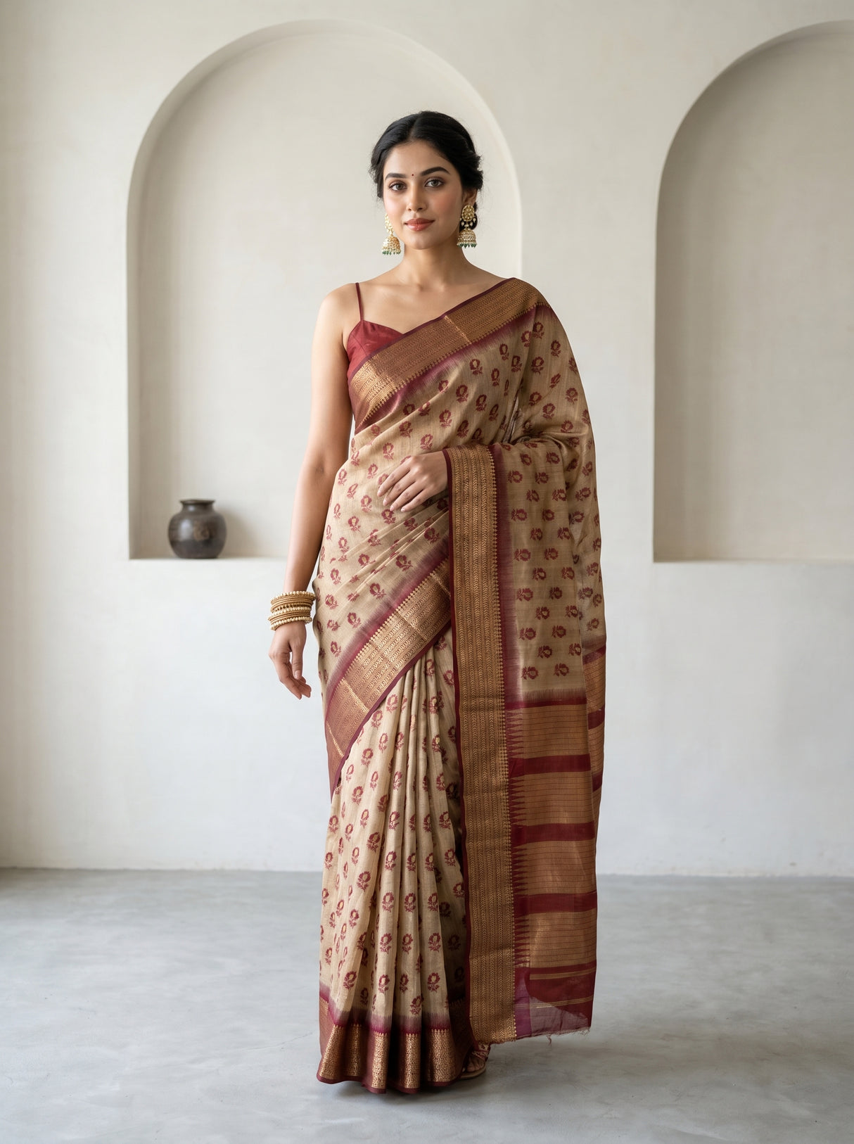 MIMOSA Maroon Banarasi Art Silk Saree β pose 4 styling detail