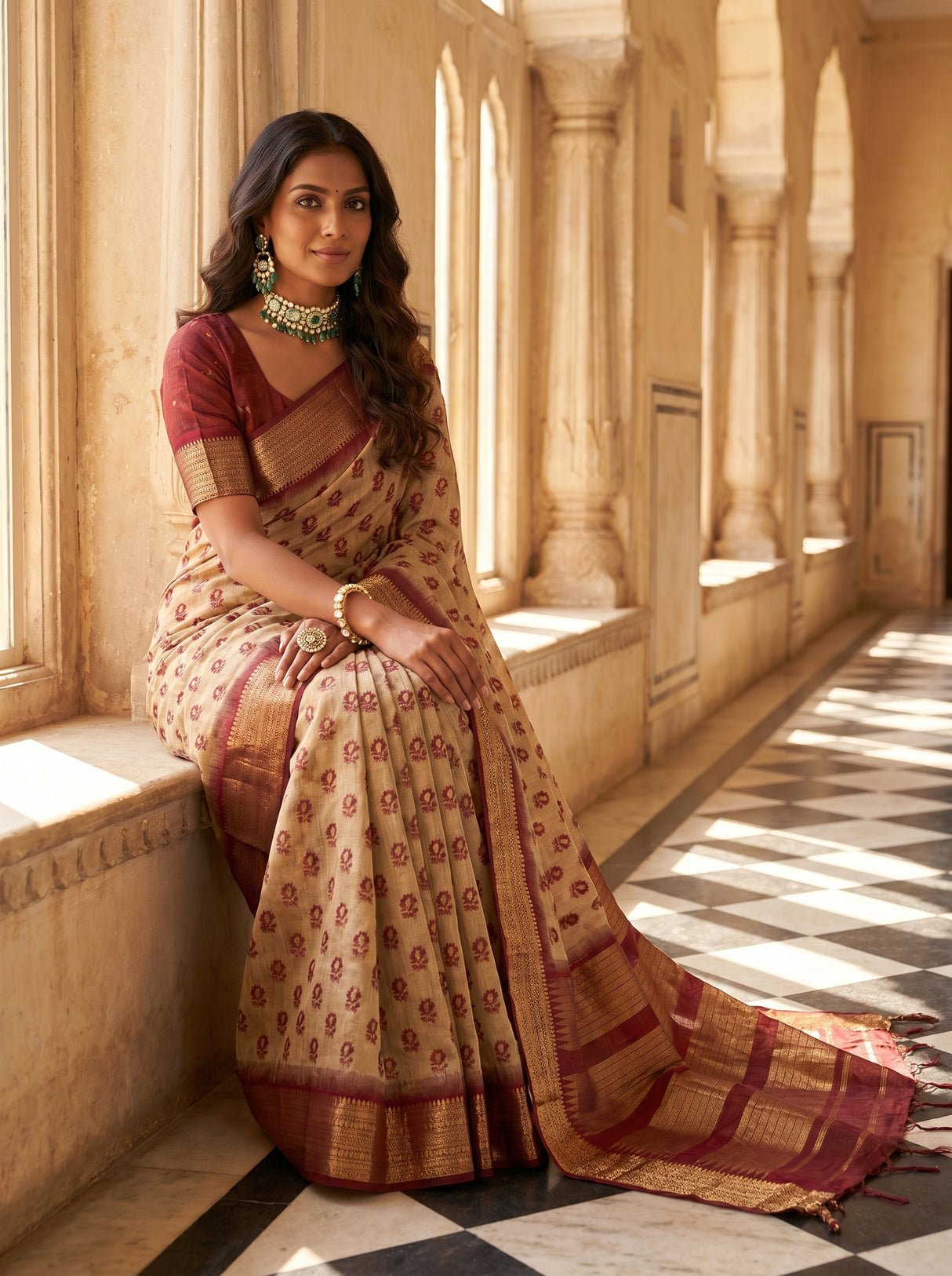 MIMOSA Maroon Banarasi Art Silk Saree β pose 8 styling detail