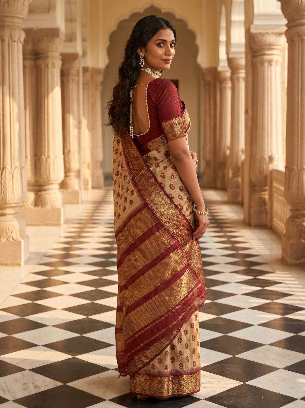 MIMOSA Maroon Banarasi Art Silk Saree β pose 9 styling detail