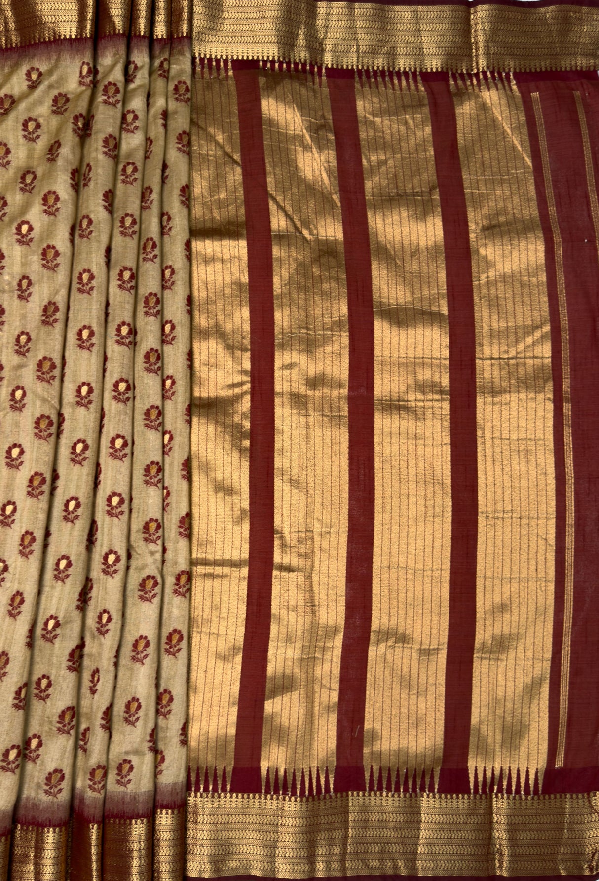 MIMOSA Maroon Banarasi Art Silk Saree β pallu and zari work detail