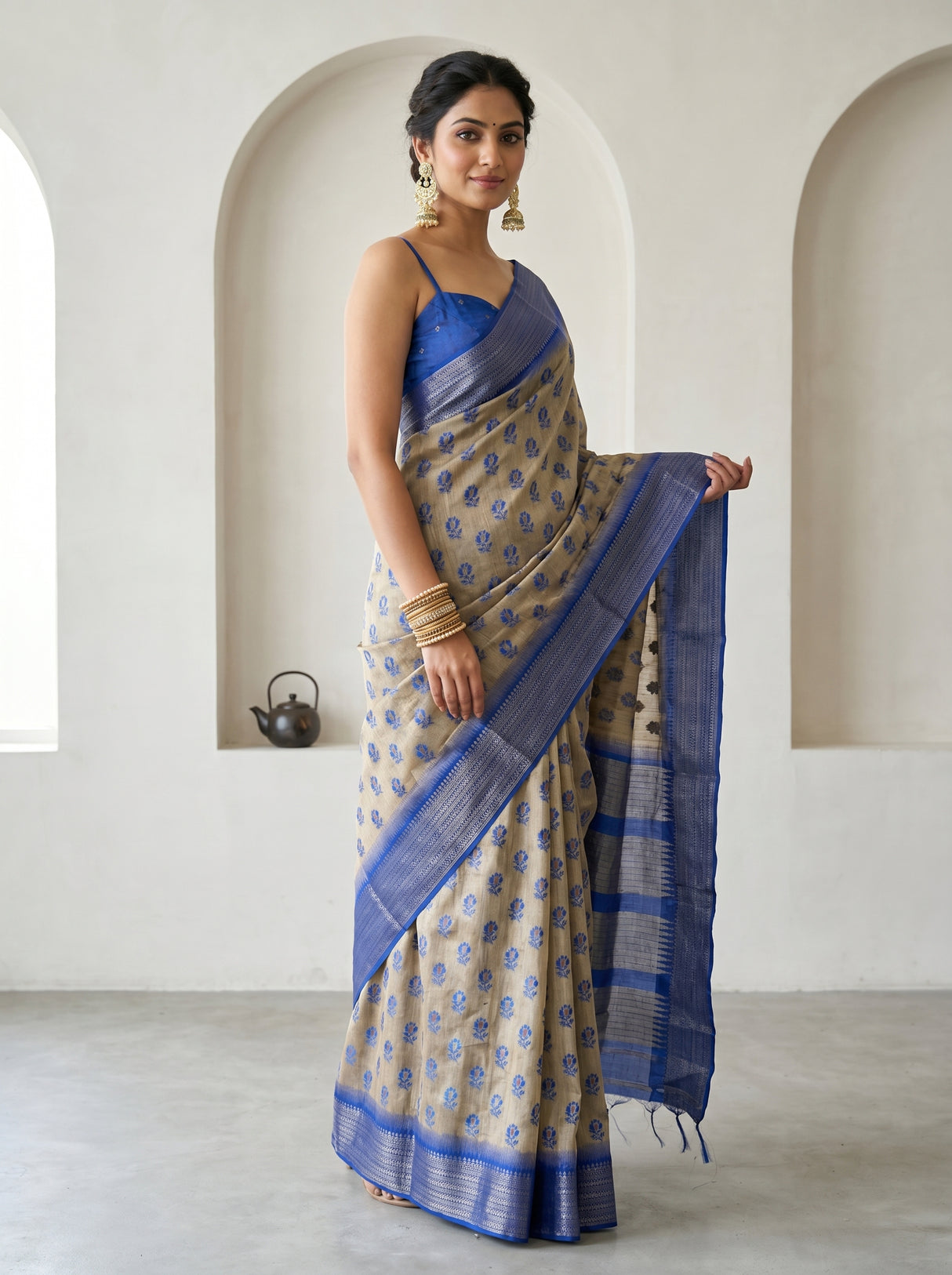 MIMOSA Royal Blue Banarasi Art Silk Saree β pose 5 styling detail