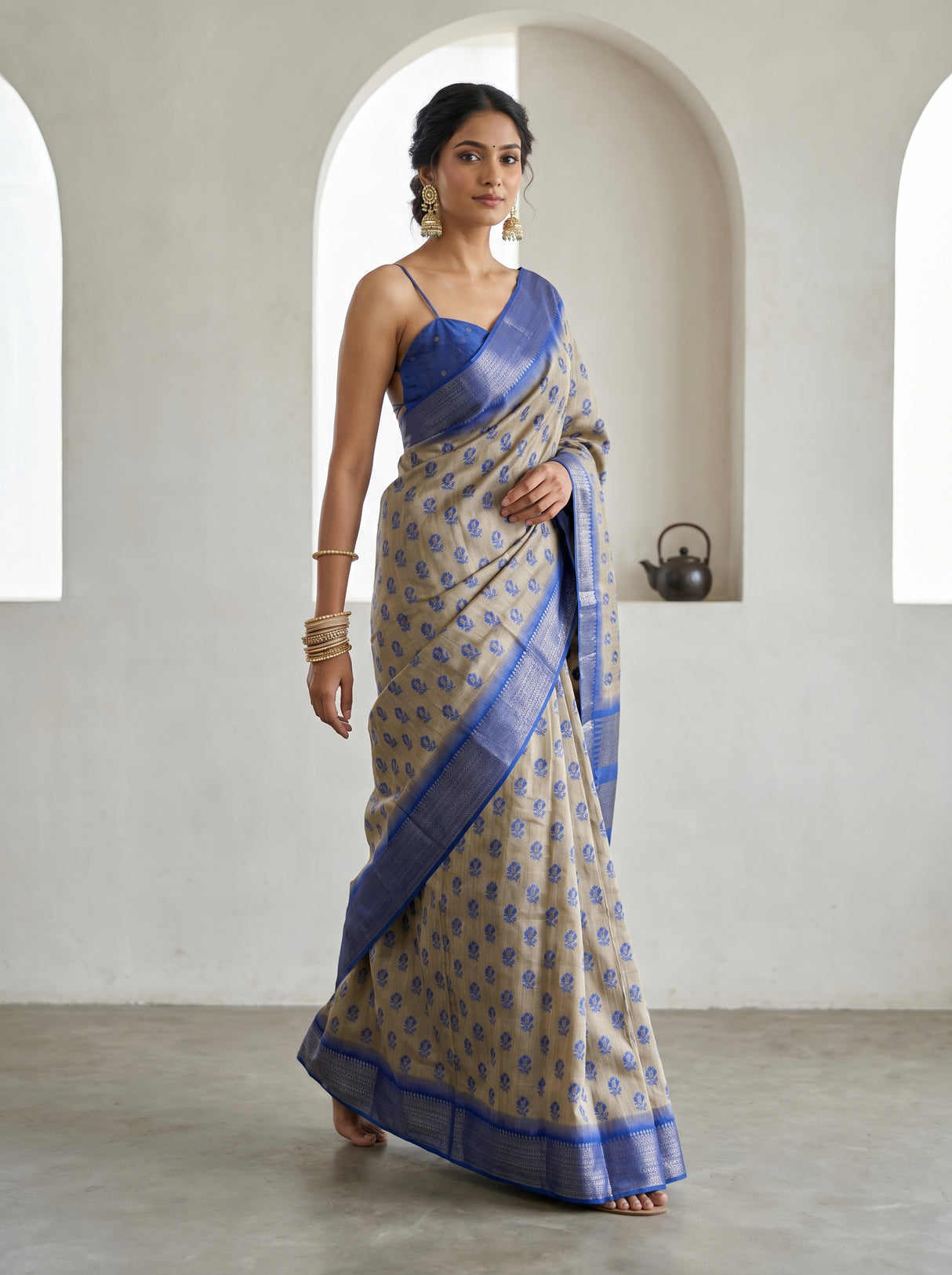MIMOSA Royal Blue Banarasi Art Silk Saree β pose 7 styling detail