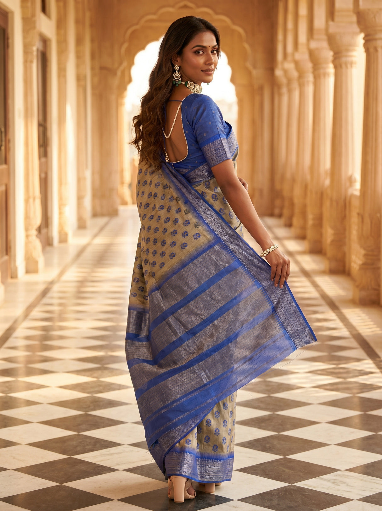 MIMOSA Royal Blue Banarasi Art Silk Saree β pose 9 styling detail