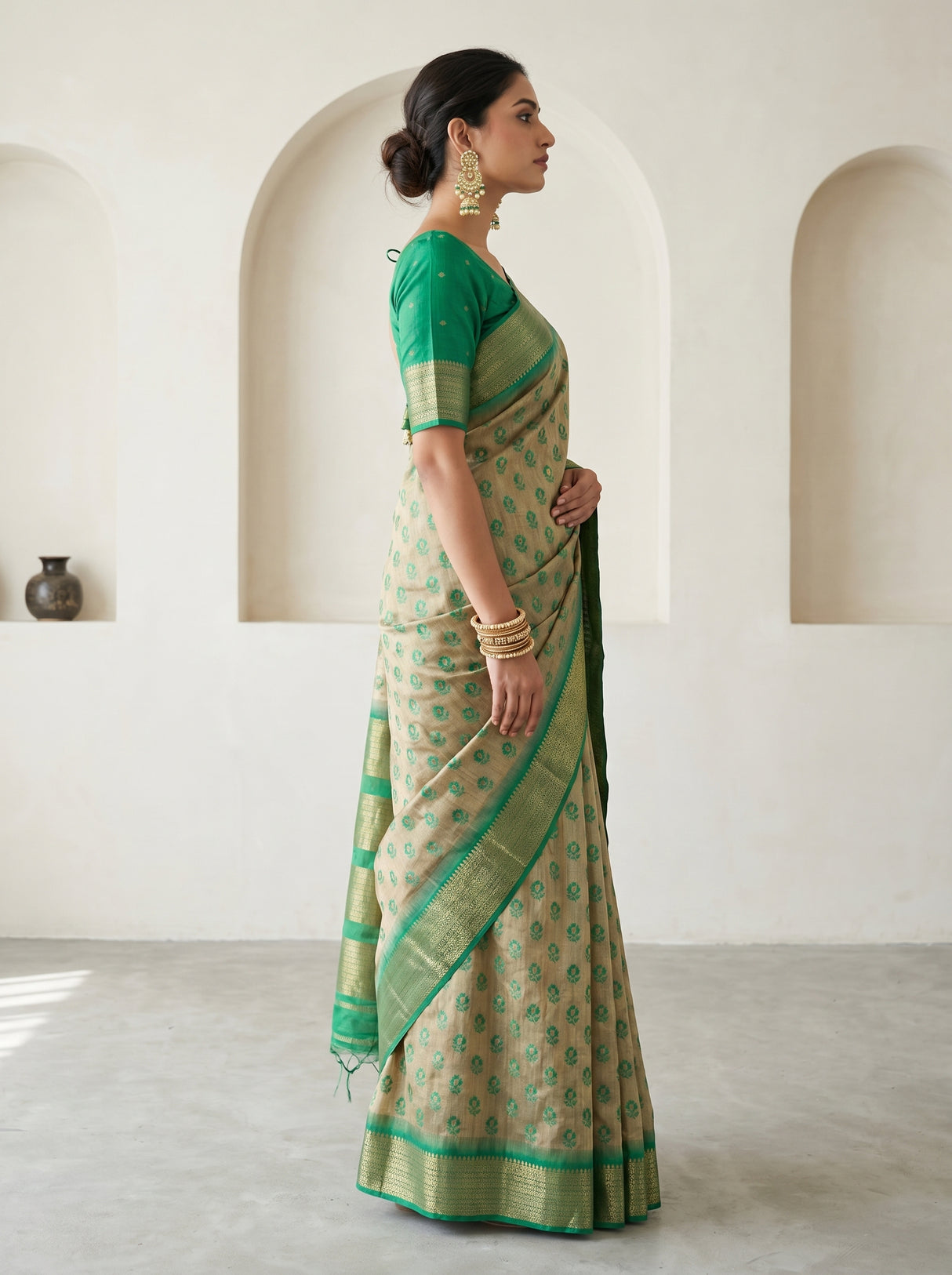 MIMOSA Rama Banarasi Art Silk Saree β Full View on Model